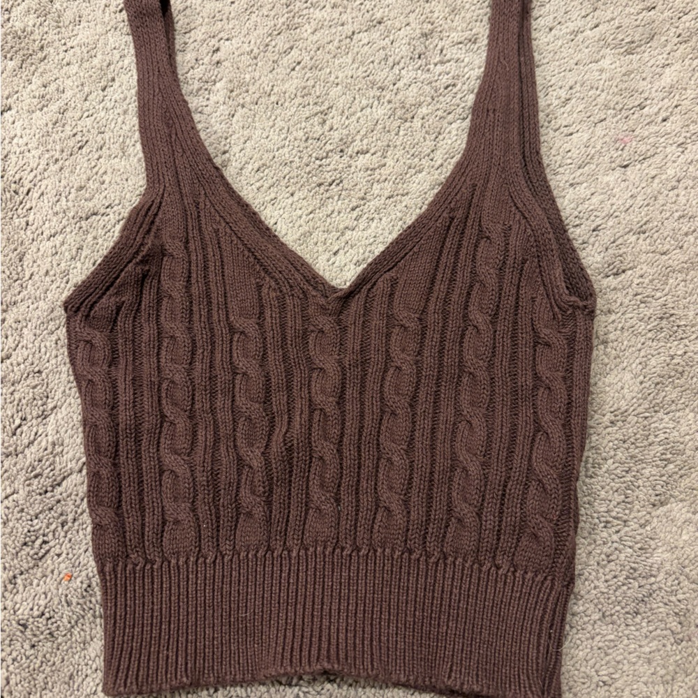 Streetwear Society Chocolate V-Neck Cable Knit Sweater